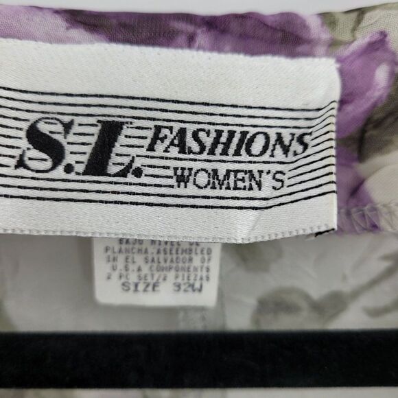 Vintage 80's Dress Set Plus Size 32W Crinkle Chiffon Shift Maxi Floral Sage - Picture 6 of 16